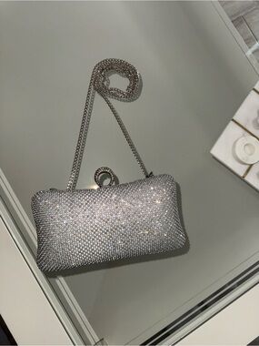 Silver Crystal Evening Clutch Bag with removable Chain Strap